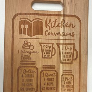 Cherry cutting board with Kitchen Conversions Style 2 engraving.