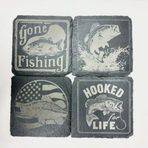 Fishing themed set of 4 laser engraved slate coasters